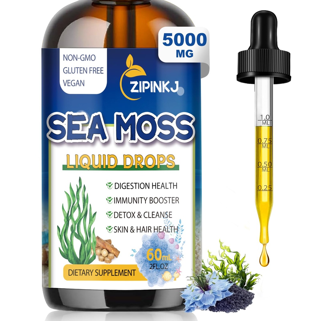 Sea Moss Drops, İrlandalı Liquid Sea Moss Gel, Black Seed Oil, Shilajit, Elderberry, Burdock Root, Spirulina, Bladderwrack for Digestion Health, Non-GMO, 2 Fl Oz