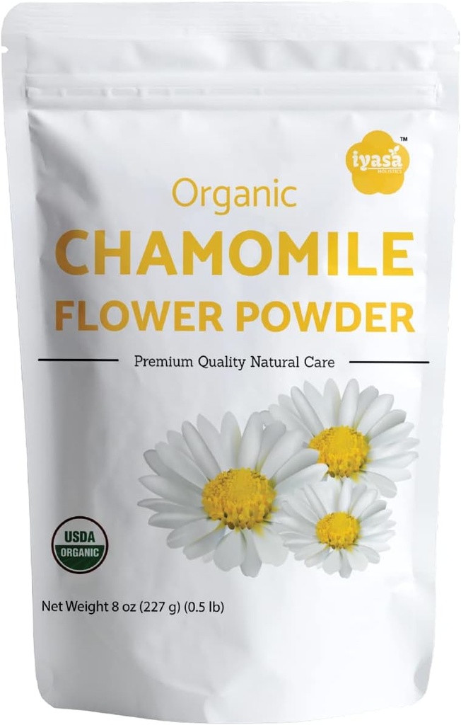 Iyasa Holistics Organic Chamomile Flower Toz, Yemek Notu Bakmak, Yemek, Çay, Yaz İçilir, DIY Skin ve Saç Bakımı Ürünleri, Doğal Face Packs, Face Maske 8 oz 223 gm