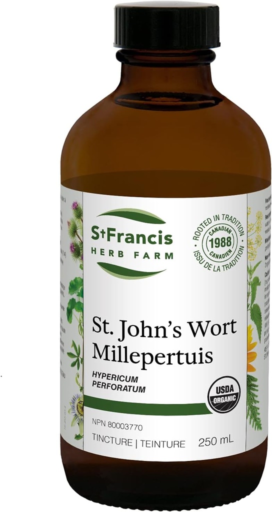 St. Francis Herb Farm St. John's Wort Herbal Tincture Liquid | Relieve Restless & Nervous | Geleneksel Herbal Sedative | Organik | Non-GMO | Lactose-Free | (250 ml)