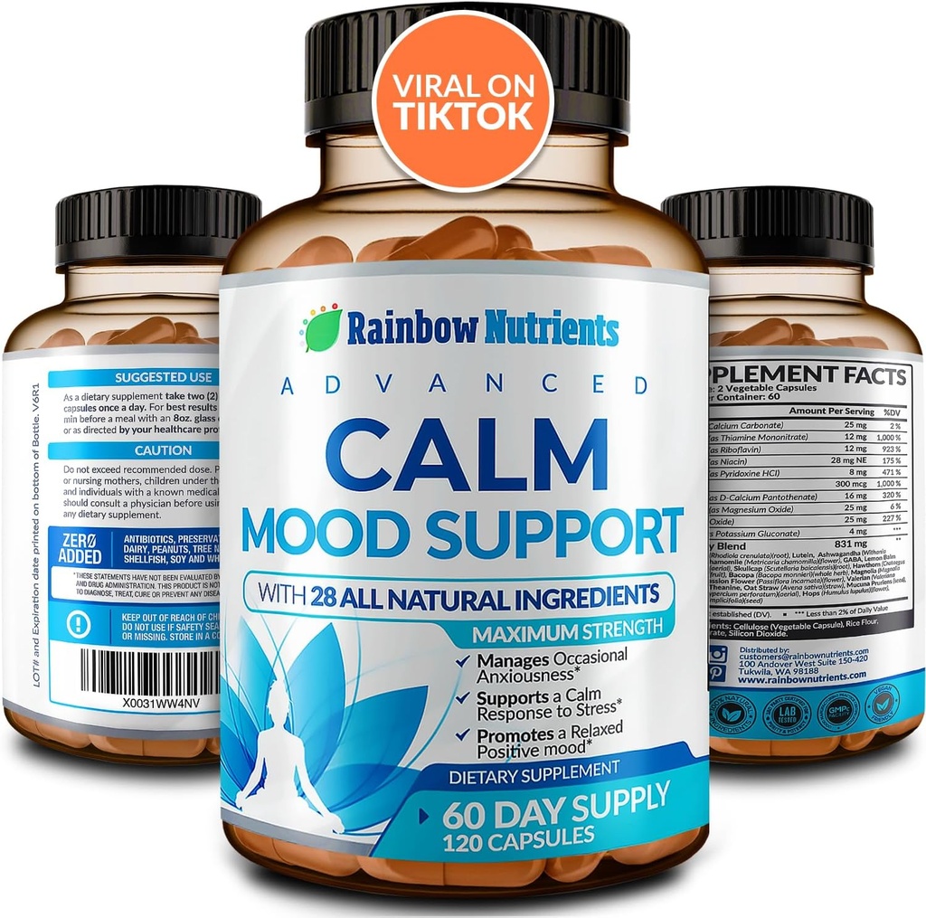 28 in 1 Calm Mood Supplement - Φυσικά Χάπια Ευτυχίας για Περιστασιακές Ανησυχίες & Άγχος, Αίσθημα ανησυχίας, Χαλάρωση, Διανοητική σαφήνεια 