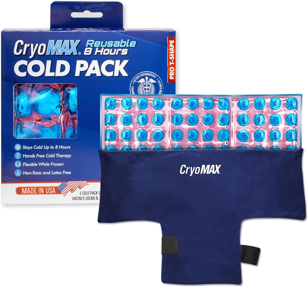 AğoMAX Reusable Cold Pack - 8 Saat Uzun Süre Soğuk Terapi Buz Paketi, Atıcı Elbiseli Takdir, İnjuries, Hip Surgery Swelling ve Migraines - T-Shape (1 Count)