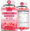 Kadınlar ve Erkekler için 2500 mg: Ashwagandha Supplement Gummy Ekstra Güçlü Turmeric, Vitamin D3, L-Theanine, Magnezyum - Tamamlanan Gummies, Strawberry Flavor, Vegan, Non-GMO