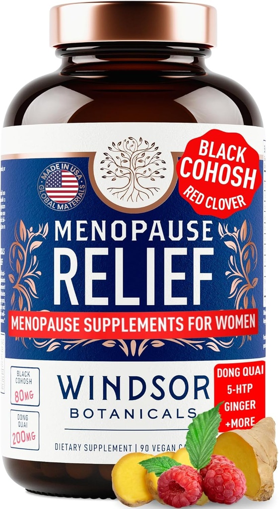 Kadınlar için Menopause Supplements - 5-HTP, Dong Quai, Black Cohosh for Menopause Hot Flashes, Night Sweats Relief Support - Womens Pre Meno Premenopausal Perimenopause Supplement - 90 Caps