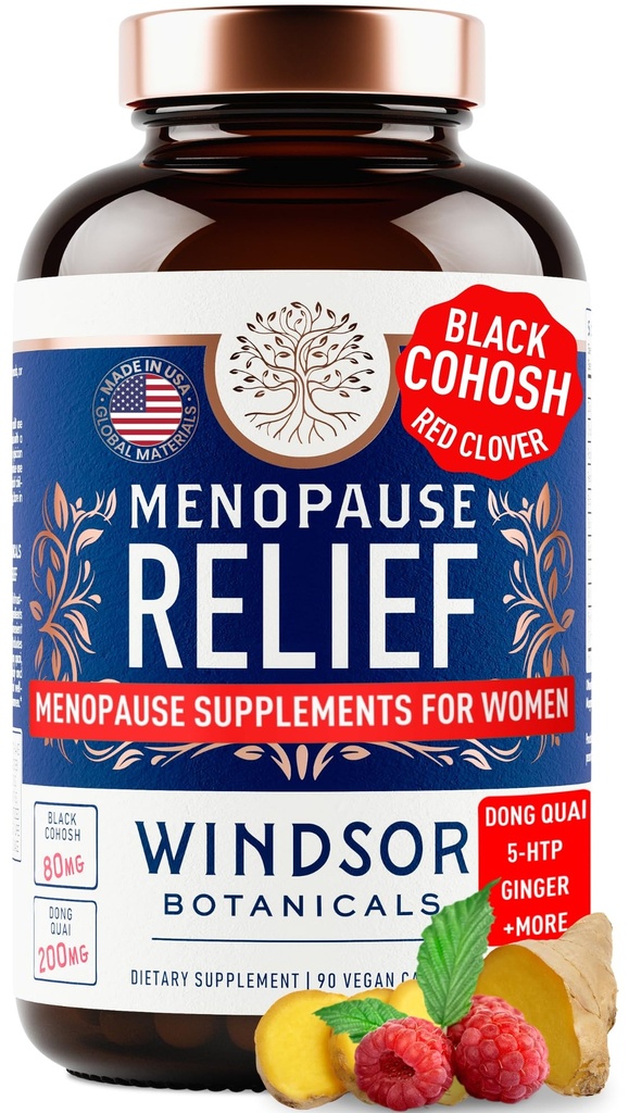 Kadınlar için Menopause Supplements - 5-HTP, Dong Quai, Black Cohosh for Menopause Hot Flashes, Night Sweats Relief Support - Womens Pre Meno Premenopausal Perimenopause Supplement - 90 Caps