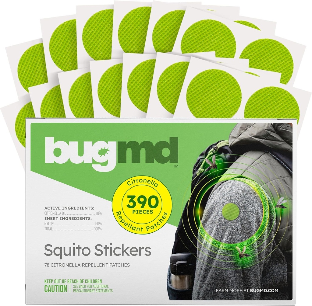 BugMD Squito Styles Mosquito Repellent Patch Styles for Yetişkinler (390 Patches), Güvenli ve Etkili Böcekler için Emekli Patchler, Çocuklar, Camping, Beach & Outdoor Essentials