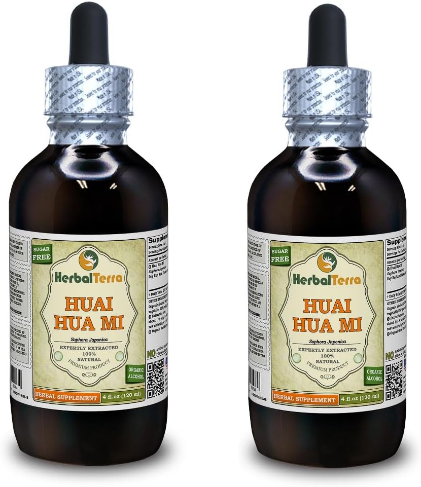 Huai Hua Mi (Sophora Japaneseica) Tincture, Organik kuru Çiçek Buds Sıvı Ekstraksiyon (Brand adı: HerbalTerra, Proudly ABD'de yapıldı) 2x4 fl.oz (2x120 ml)