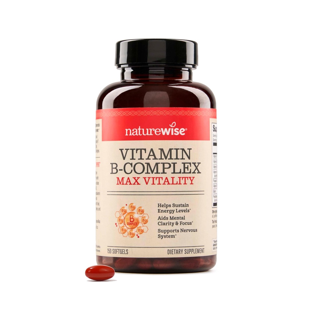 NatureWise Vitamin B Complex for Women and Men - with Folic Acid Biotin B1 B2 B3 B6 B12 - Υποστήριξη Κυτταρική Ενέργεια & Διανοητική Καθαρότητα - Γλουτένη & Γαλακτοκομικά Χωρίς, Μη ΓΤΟ - 150 Softgels[5-Month Supply]
