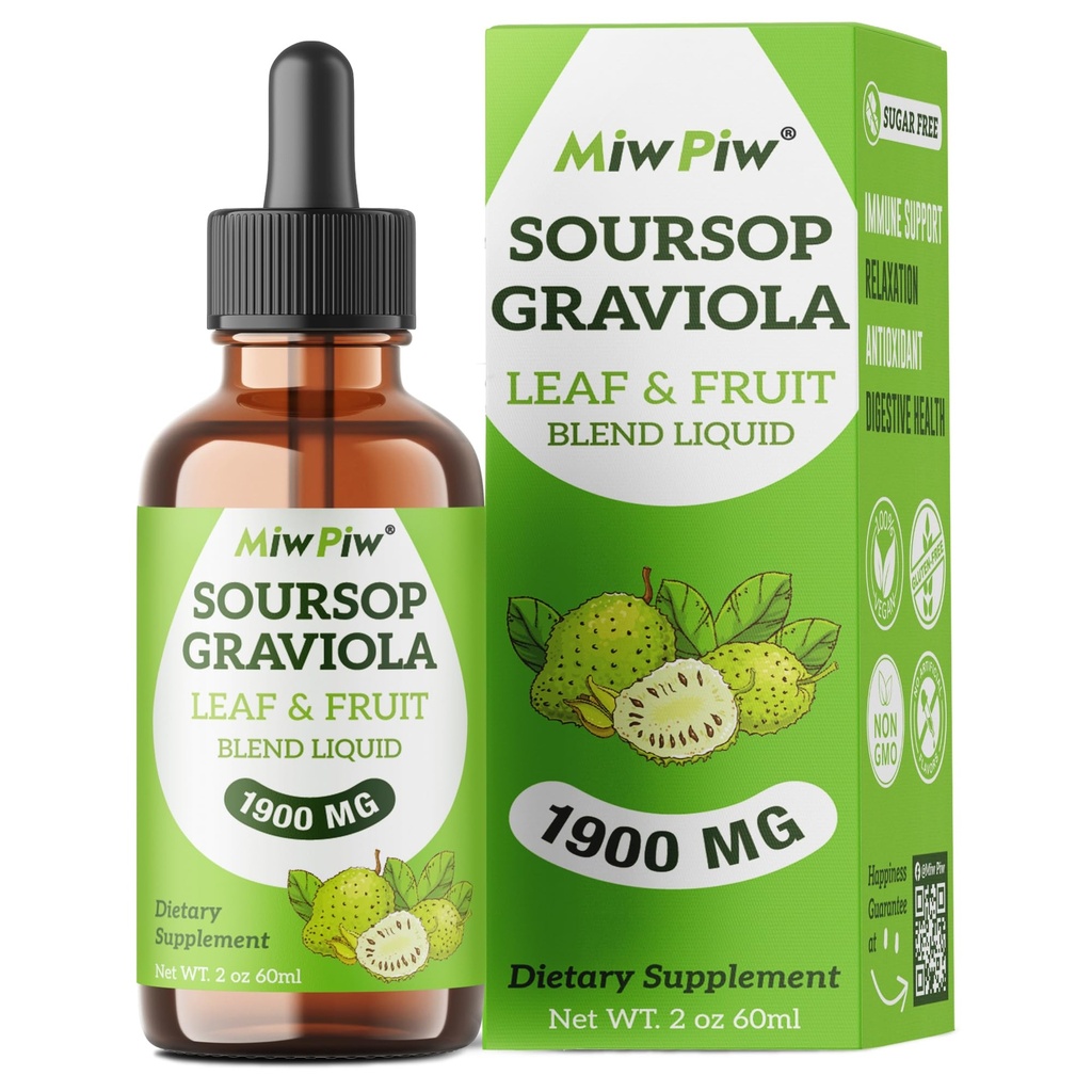 Soursop Graviola Liquid DropsMG 2Fl Oz, Soursop Bitter Leaf Supplements, Sleep Relax Support ve Immune Boost - Sugar Free, Natural Flavor, Herbal Goodness