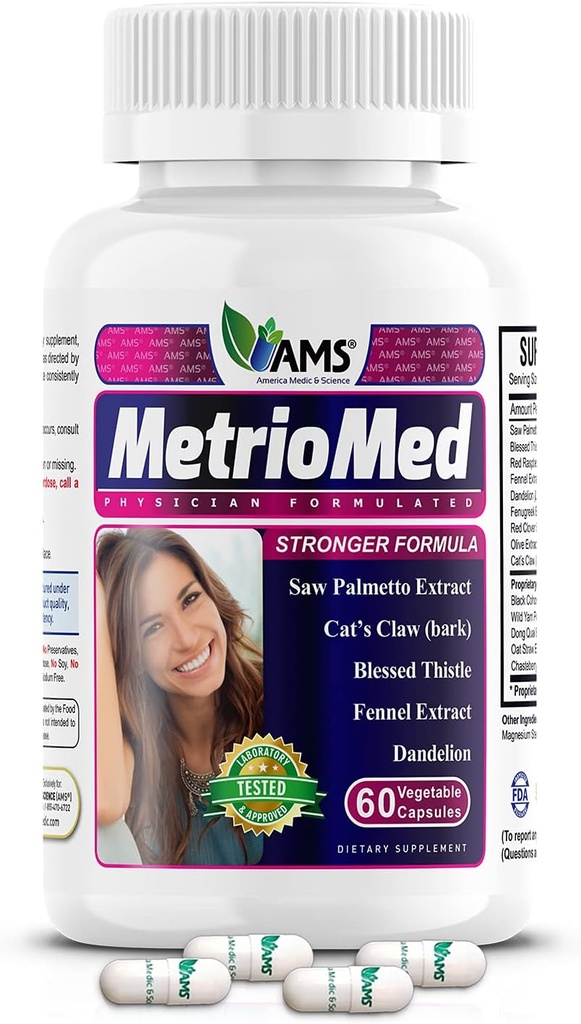Amerika Medic & Science MetrioMed 60 Capsules | Kadınlar için Fertness Tamam | Siyah Cohosh, Chasteberry ve Red Clover Herbs
