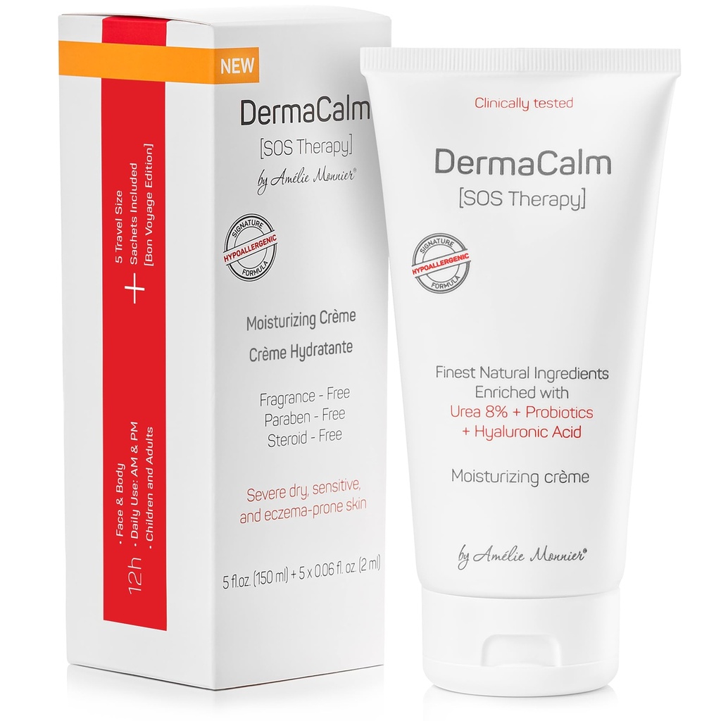Klinik olarak Test Edilen DermaCalm SOS Terapi - Eczema Psoriasis Dermatitis Prone, Kuru Skin - Urea 8%, Probiyotiks w/En İyi Doğal Malzemeler - Itchy, Severely Kuru, Scaly Skin. Yetişkinler & Çocuklar, Eczema Cream