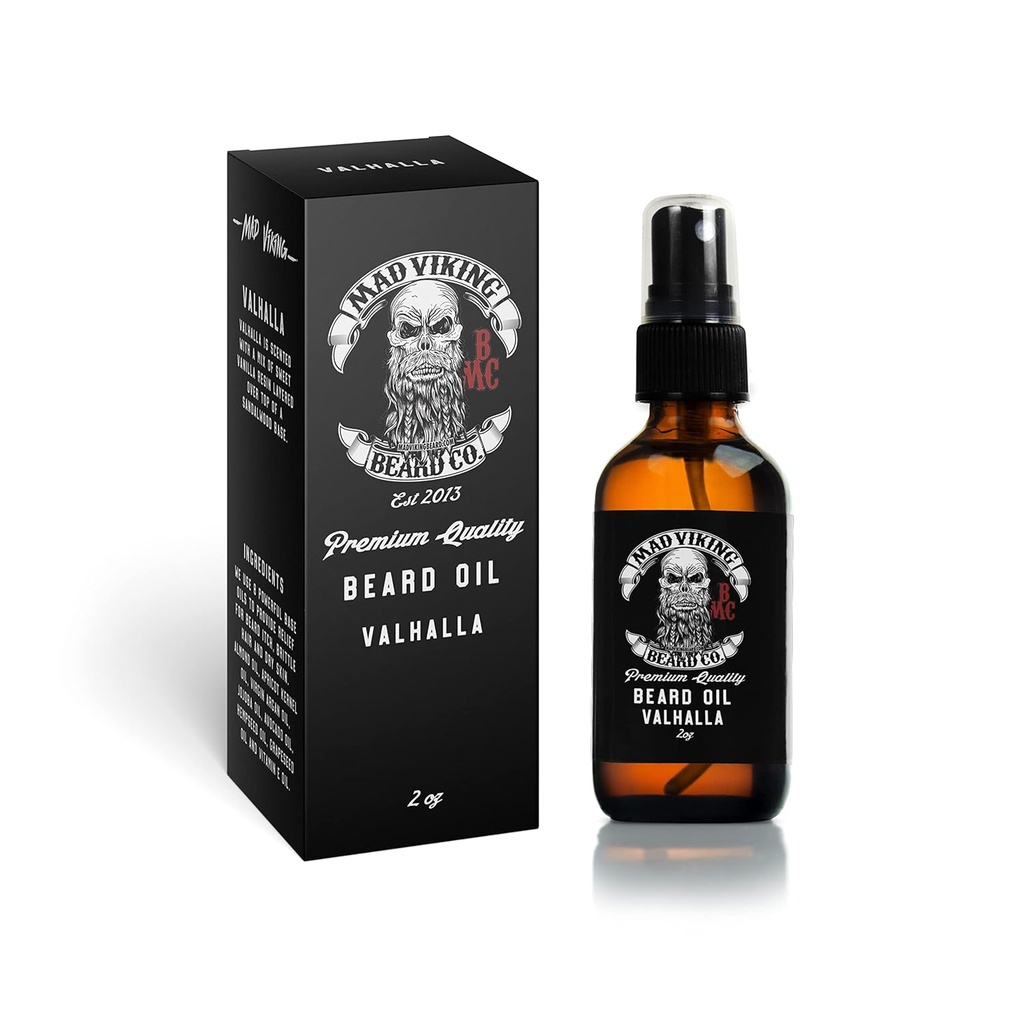 Mad Viking Valhalla Beard Oil - Hydrate, Soften And Grow Your Beard natural. Itch And Dandruff With A Smooth Sandalwood & Vanilla Scent, Made In the USA - 2oz