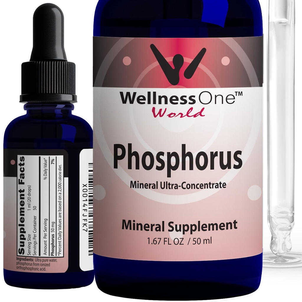 WellnessOne Ionic Phosphorus Supplements - Phosphorus Sıvı Ortho Phosphoric Acid for Teeth, Bone Health, & Energy Support - Non-GMO, Vegan, Gluten Free - 1.67 fl oz