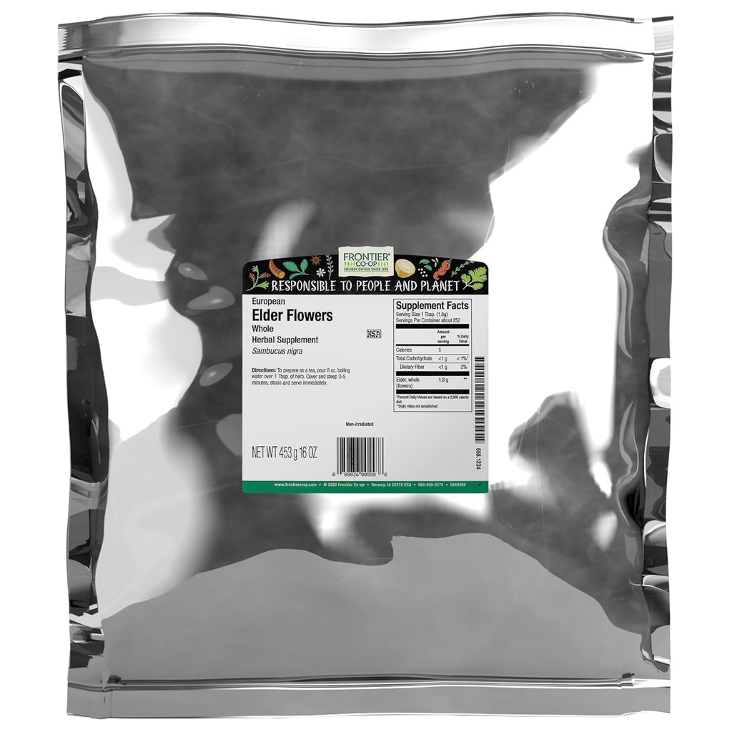 Frontier Co-op, Yaşlı Çiçekler, 1lb Bulk Bag | Avrupa Bütün Kuru Culinary & Herbal Use | Ideal for Elderflower Tea, Kosher