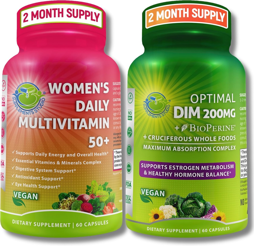 Vegan Sche for Hormon Balance, Energy, Immunity Sche - Women's Daily Multivitamin 50+ with Organic Superfood Mix + DIM 200 mg Supplement with BioPerine® – Non-GMO, Clean Daily Wellness Support