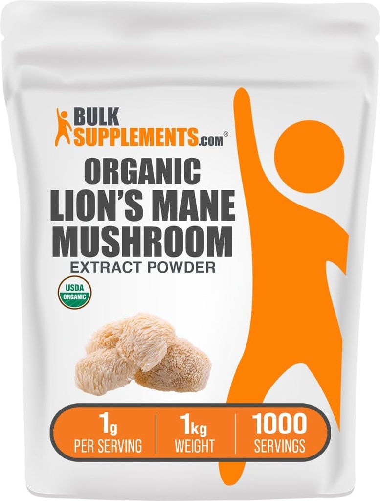 BulkSupplements.com Organik Lion's Mane Mushroom Extract Toz - Lions Mane Supplement Toz, Well-Being - Vegan, 1g per Service, 1kg (2.2 lbs) (Pack of 1)
