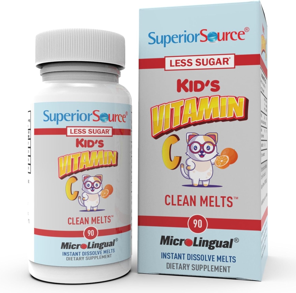 Superior Source Kid's Vitamin C Clean Melts - Immune Support Supplement for Children - Less Sugar - Non-GMO, Gluten-Free & Preservative-Free - 90 MicroLingual Instant-Dissolve Tabletleri