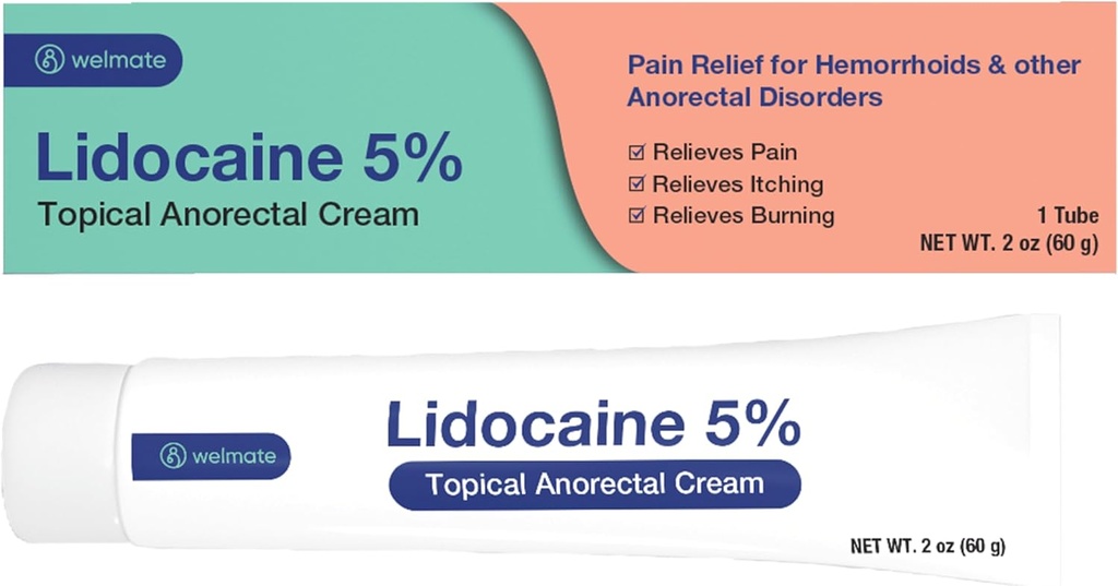 WELMATE -% 5 Lidoka Numbing Cream, 2oz (60g) - En Güçlü Lidokak Krem - Hemorrhoid Relief - Dış Kullanımı Anesthetic, Vitamin E - Çocuk Dayanıklı - Topical Skin Care