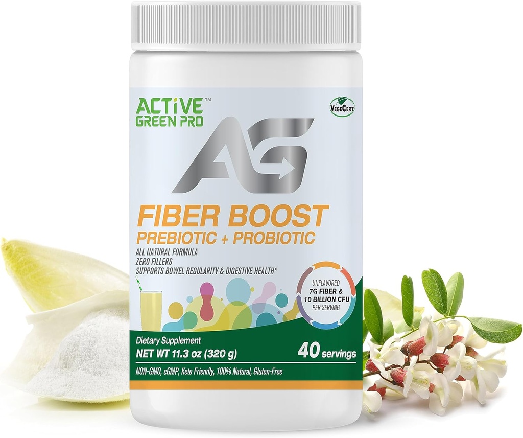 Fibre Boost Prebiyotik + Probiyotik - Organik - Enzyme & Vitamin Probiyotik - Supports Bowel Regularity - Digestive Health - Unflavoured - Gluten Free - Sugar Free - 320g/40 Hizmetler