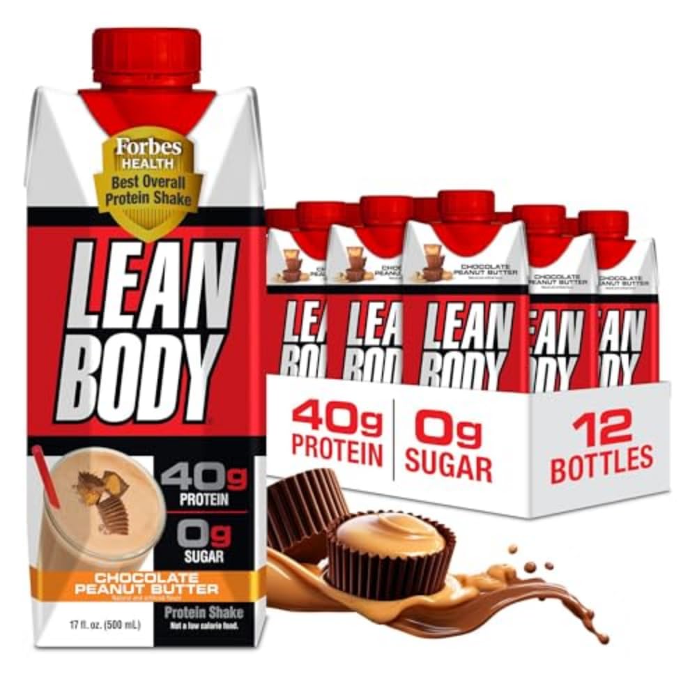 Lean Body Ready-to-Drink protein Shake, 40g protein, Whey Mix, 0 Sugar, Gluten Free, 22 Vitamins & Minerals, (Recyclable Mirror & Lid - 12 Paket) LABRADA (Chocolate Peanut Butter)