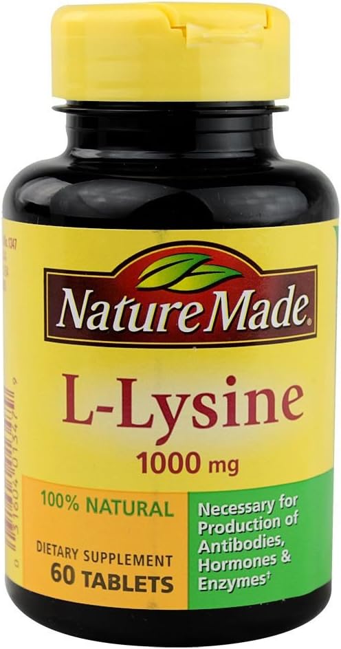 Nature Made Extra Strength L- Lysine 1000 mg δισκία, 60 Count for Protein Synthesis (Pack of 3)