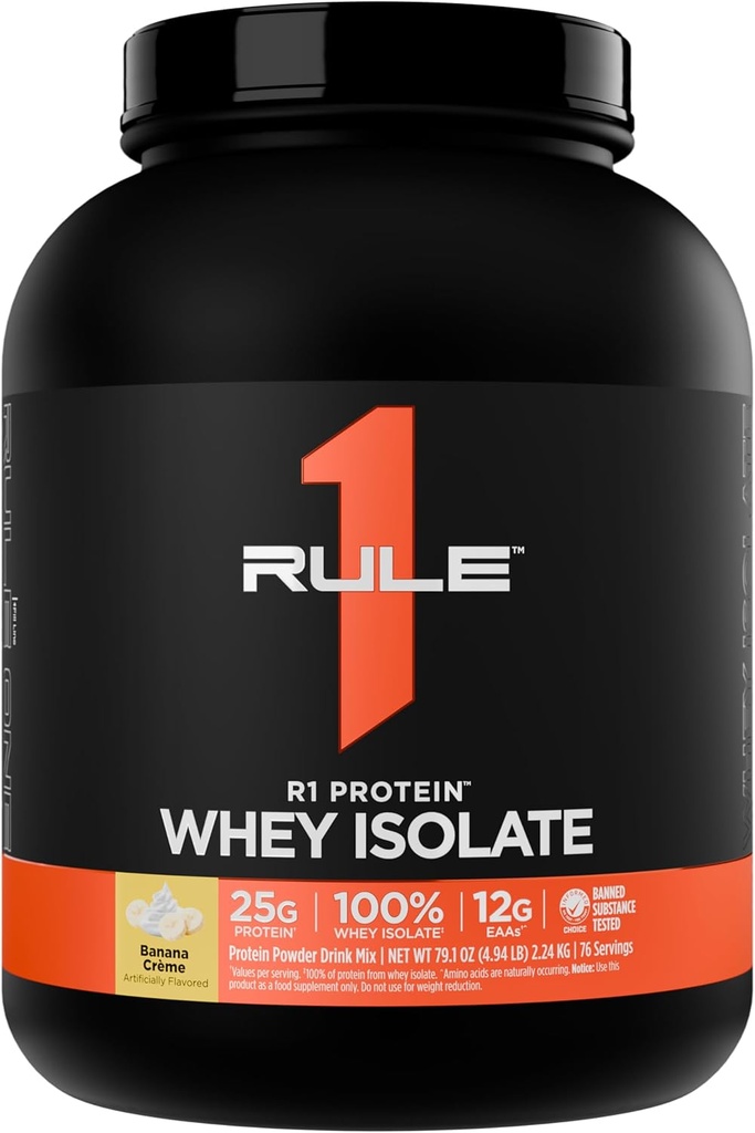 Kural 1 R1 Protein Whey Isolate - 25g protein & 6g BCAA, Workout Recovery (5 Pounds*, Banana Crème) için izolasyonlu ve Hydrolyzed Kaynaklardan Özel olarak