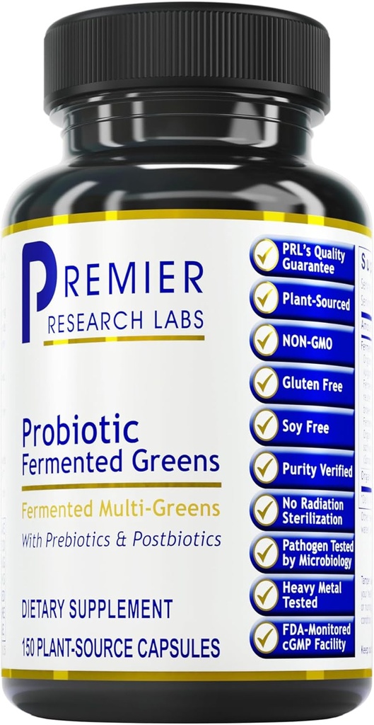 Premier Research Labs Probiyotik Fermented Greens - Super Greens Supplement, Superfood Assembly, Probiyotik ile Organik Vitaminler - Spinach, Chlorella ve Daha Fazlası - 150 Toz Doldurulmuş Kapsüller - Super Greens - Super Greens Supplement, Superfood Blend, Organic Vitamins with Probiyotik - Daily Greens with Spinach, Chlorella, & More - 150 Toz