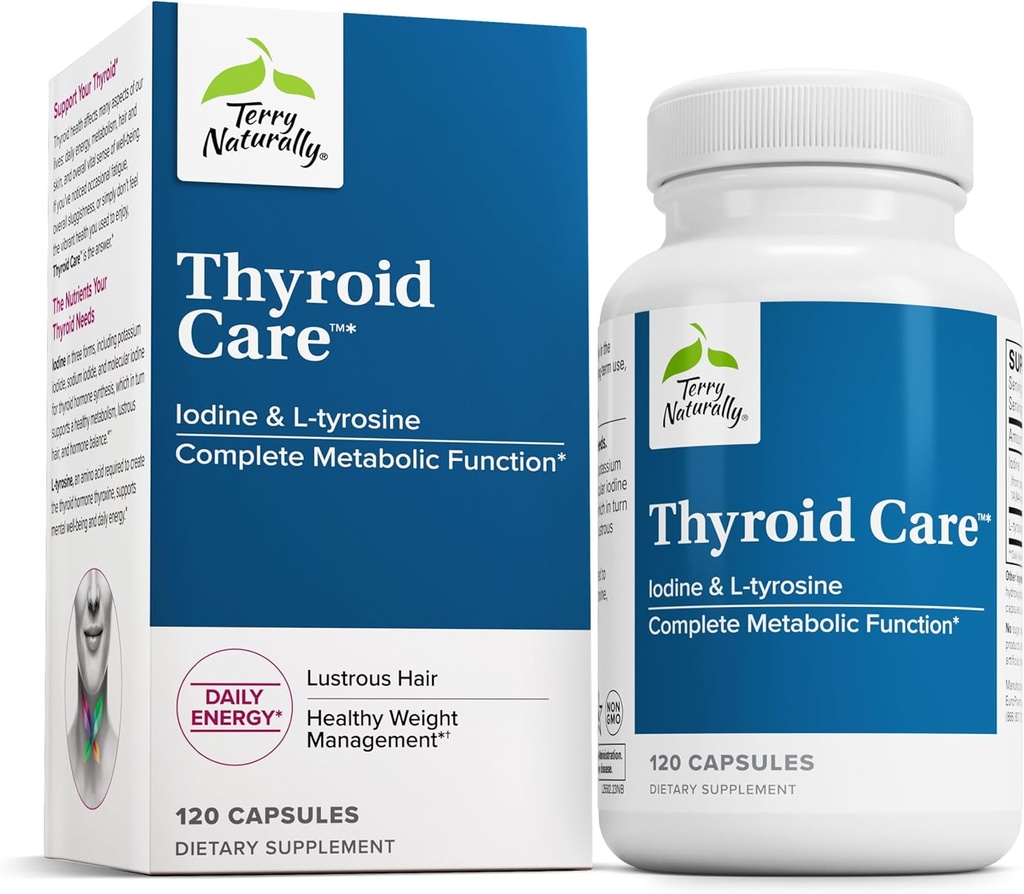 Terry Φυσικά Thyroid Care - Immune Health & Energy Support Formula - Συμπλήρωμα διατροφής με Iodine για την υποστήριξη υγείας Thyroid - Συμπλήρωμα ευεξίας με L-Τυροσίνη - 120 κάψουλες