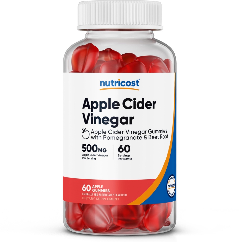 Nutricost Apple Cider Vinegar 500 mg, 60 Gummies, Apple Flavored - Gluten Free, Non-GMO, No Corn Syrup