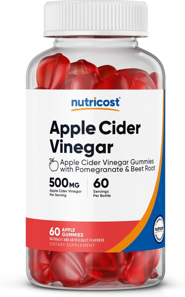 Nutricost Apple Cider Vinegar 500mg, 60 Gummies, Apple Flavored - Χωρίς γλουτένη, μη ΓΤΟ, χωρίς σιρόπι καλαμποκιού