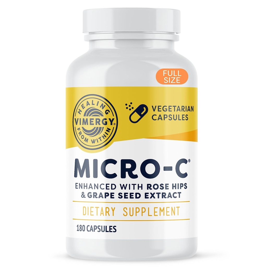 Vimergy Micro-C® Vitamin C Capsules - Capsule başına 500 mg, Destekler Immune Health*, Collagen Production, Supports Health Bones*, Kosher, Vegan & Gluten-Free, Düzenli Boyut 180 Capsules