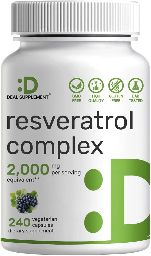 Resveratrol Complex 2.000mg, 240 κάψουλες Veggie – Επιπλέον δύναμη Trans-Resveratrol με NAD, Quercetin, Curcumin, Σπόροι σταφυλιού & More – Υγιεινή γήρανση Αντιοξειδωτικό για την ενέργεια & την υποστήριξη του εγκεφάλου