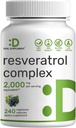 Resveratrol Kompleksi 2.000 mg, 240 Veggie Capsules - NAD, Quercetin, Curcumin, Grape Seed & More - Enerji ve Beyin Desteği için Sağlıklı Ağlama