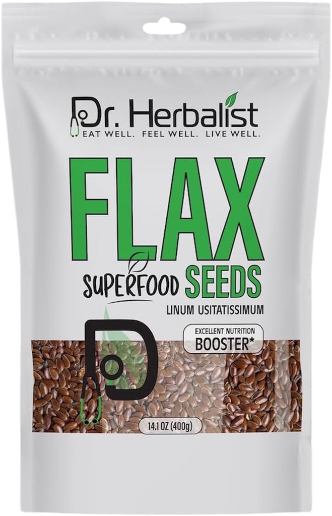 Δρ. HERBALIST Σπόροι λιναριού 400g, Linum Usitatissimum, Alsi Σπόροι, Super Food, Απαραίτητα Ωμέγα λιπαρά οξέα, Υψηλή σε φυτικές πρωτεΐνες, και Ίνες, για Smoothies, Ψήσιμο, για εύκολη πέψη και απορρόφηση