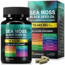 Sea Moss Black Seed Oil Ashwagandha Ginger, Sea Moss συμπλήρωμα καψακίων με Turmeric Burdock Root Bladderwrack Βιταμίνη C βιταμίνη D3 Ενισχυμένη Ανοσία & Ενέργεια Μαύρος Σπόρος Καψάκιο Λάδι 60 Count