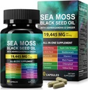 Sea Moss Black Seed Oil Ashwagandha Ginger, Sea Moss Capsule Supplement with Turmeric Burdock Root Bladderwrack Vitamin C Vitamin D3 Geliştirilmiş Immunity & Energy Black Seed Oil Capsule 60 Count