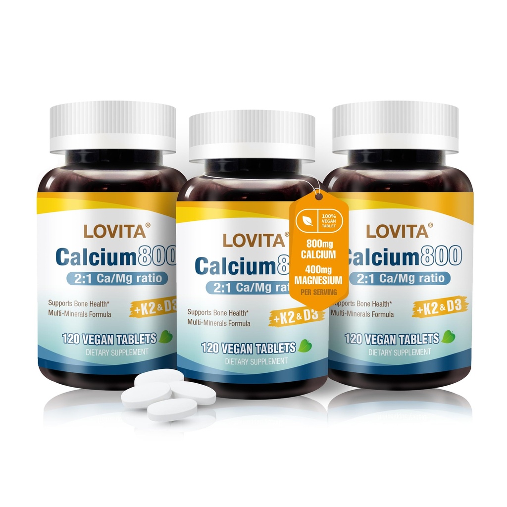 Lovitauba Citrate 800 mg with, Magnezyum D3 & K2, Kadınlar ve Erkekler için Bone Strength & Influence Supplement, Immune Health, Gluten Free, Non-GMO, 360 Vegan Tabletler