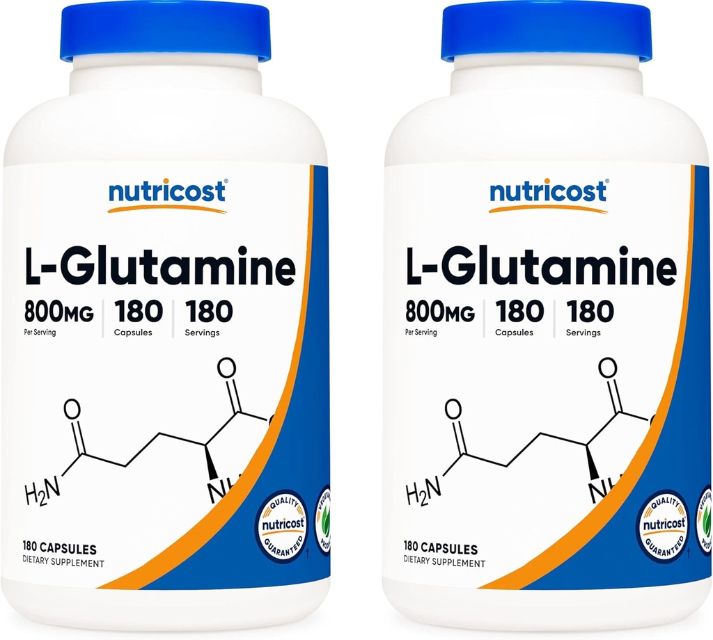 Nutricost L-Glutamine 800 mg, 180 Capsules (2 Şişe)