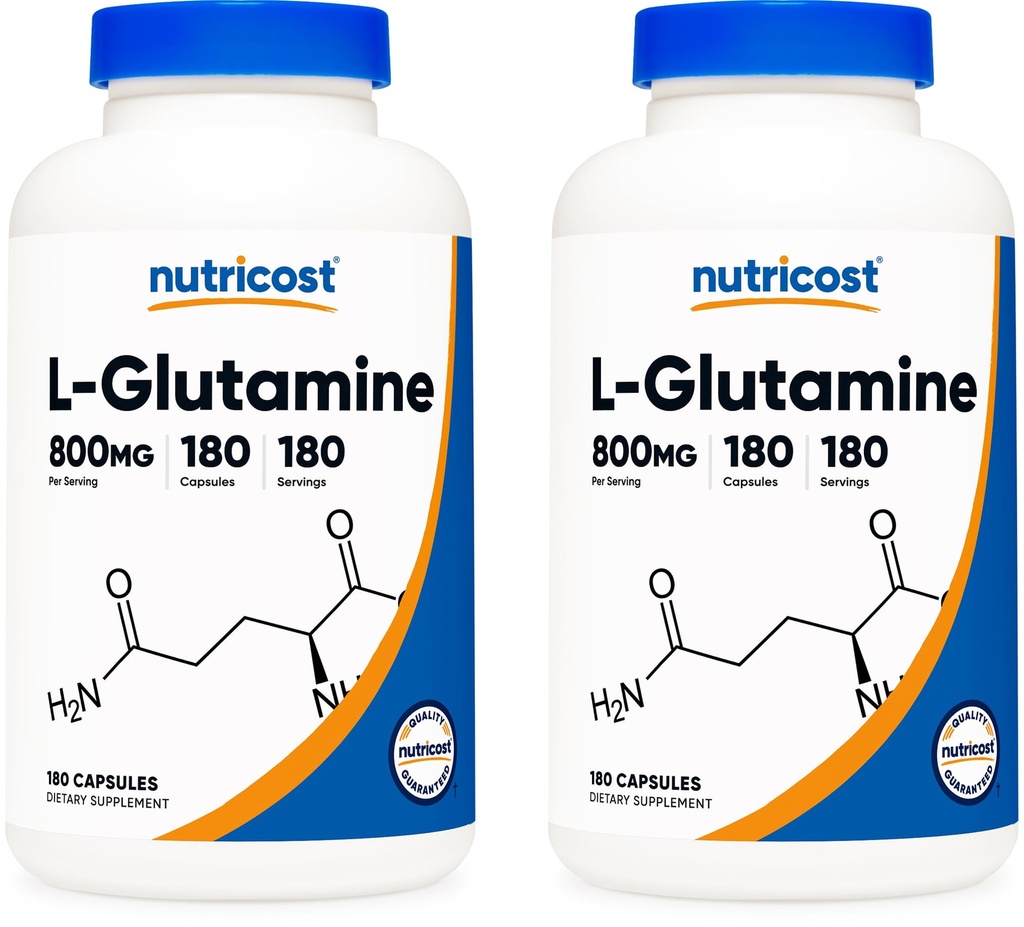 Nutricost L-Glutamine 800 mg, 180 Capsules (2 Şişe)