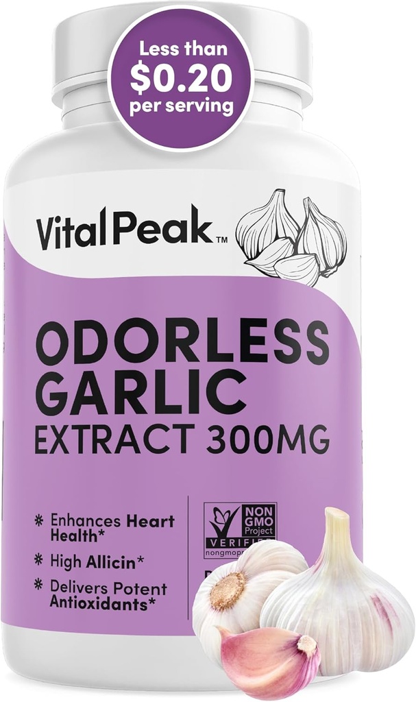 Odorless Capsule Extract - Allicin-Rich 300 mg Herbal, Supplements for Heart, Liver ve Immune Support I Non-GMO, Gluten-Free, Vegan - 90 Capsule Capsules