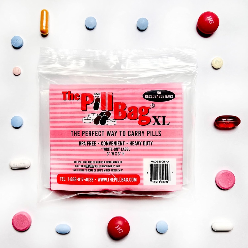 Tıp Pill Organizer, AM/PM, Resealable, Portatif, Tıp Için Münaförler, Gummies,Plastik Pill Bag for Travel, Walks XL Boyut |100 Kont (2 Paketler 50)