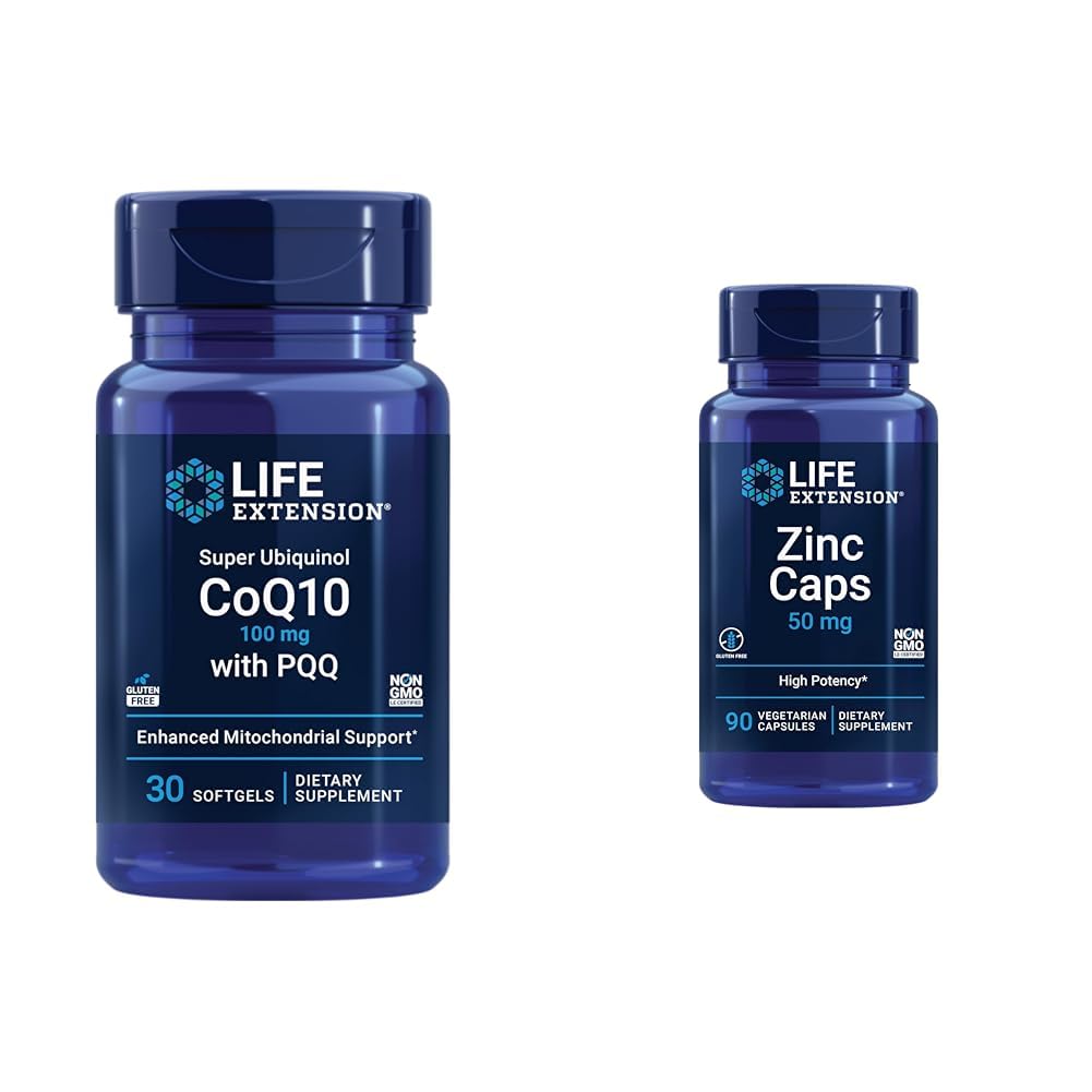 Life Extension Super Ubiquinol CoQ10 with PQ, CoQ10, PQQ, shilajit, Heart Health & çinko Caps, çinko 50 mg, çinko Citrate, Support The Body's Immune savunması