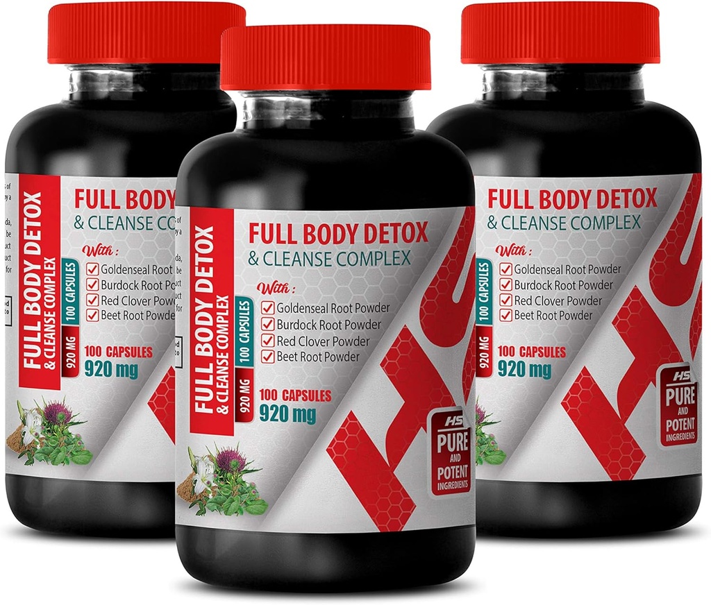 Body Detox Supplement - Full Body Detox ve Cleanse Kompleksi 920 MG - kırmızı Clover Formula - 3 Şişeler 300 Capsules