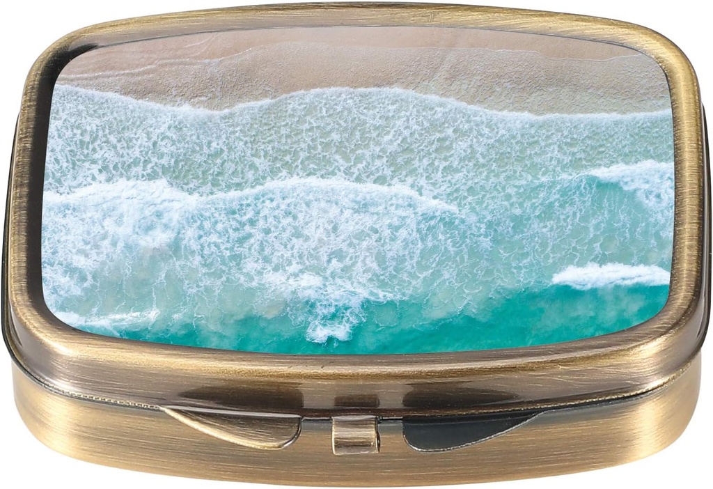 Dynippy Pill Case Pill Box with Mirror Retro Pocket 2 Karşılaştırmalı Tıp Davası Pill Organizer for Pocket Purse and Travel (A-Sandy Beach)
