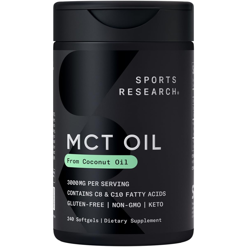 Spor Araştırması Keto Oil Pills from Coconut Oil | Beyin ve Vücut için Keto Yakıt - Doğrulanmamış, Soy & Gluten Free Liquid Softgels (240) Kont