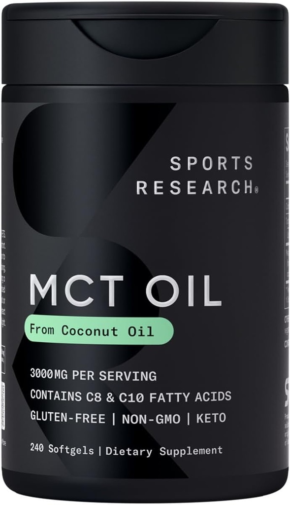 Spor Araştırması Keto Oil Pills from Coconut Oil | Beyin ve Vücut için Keto Yakıt - Doğrulanmamış, Soy & Gluten Free Liquid Softgels (240) Kont