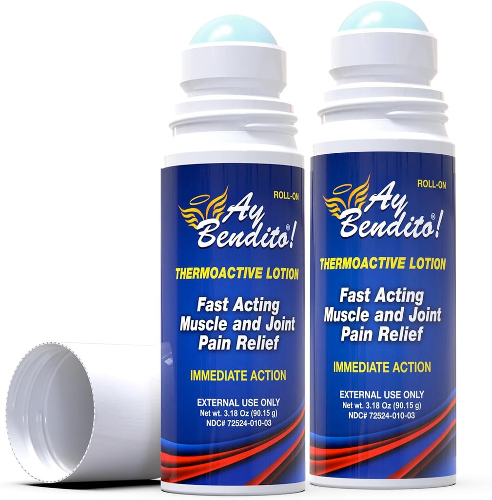 Ay Bendito! Termoaktif Lotion for Faster Pain Relief on Commons and Muscle Function - 3.18 oz Roll-on - Two Pack