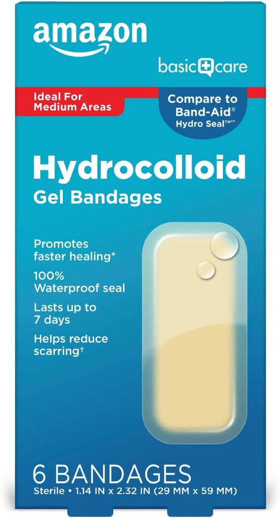 Basic Care Advanced Fast Healing Hydrocolloid Gel Bandages, Large, 6 ctt