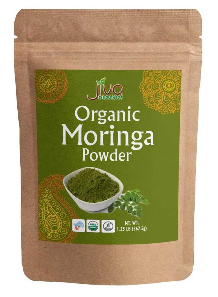 Jiva Organiks Moringa Toz 1.25LB Bulk Bag - Moringa Oleifera Leaf Toz - Saç için Büyük, Immune Vitamini, Moringa I, India Grown, Vegan