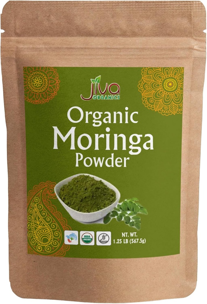 Jiva Organiks Moringa Toz 1.25LB Bulk Bag - Moringa Oleifera Leaf Toz - Saç için Büyük, Immune Vitamini, Moringa I, India Grown, Vegan