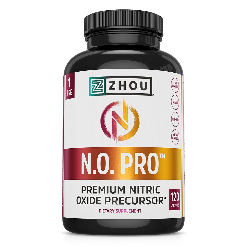 Zhou N.O. Pro - Erkekler ve Kadınlar için Premium Nitrik Çimento Supplement, Kalp, Kas ve Kan Arı, Arıt Kök & L Arginine, Natural Nitrik Hoffman - 120 Veggie Capsules